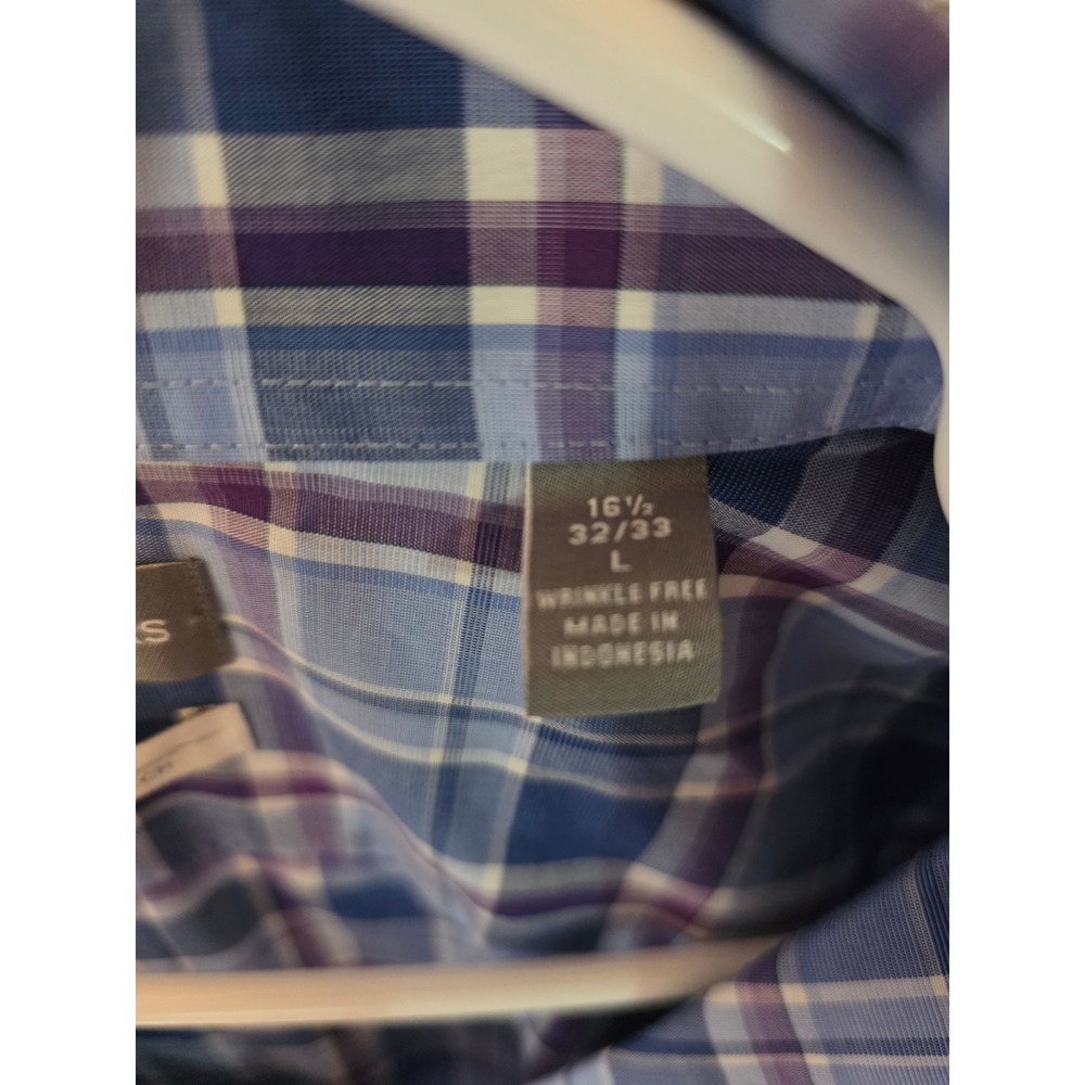 Michael Kors Mens Slim Fit Airsoft Stretch Plaid Shirt Blue Purple 16.5 32/33 L